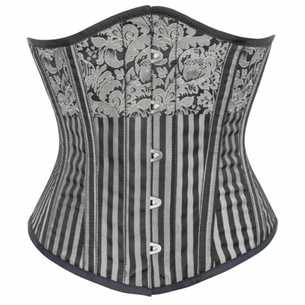 NWT Size 22, Corsetdeal Black & Silver Brocade, Steel boned Waist Trainer Corset
